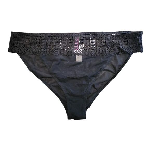 NWT Adore‎ Me Women's Lace See Through Panty 08165 Black Large 2X Panties Hearts - Picture 1 of 8